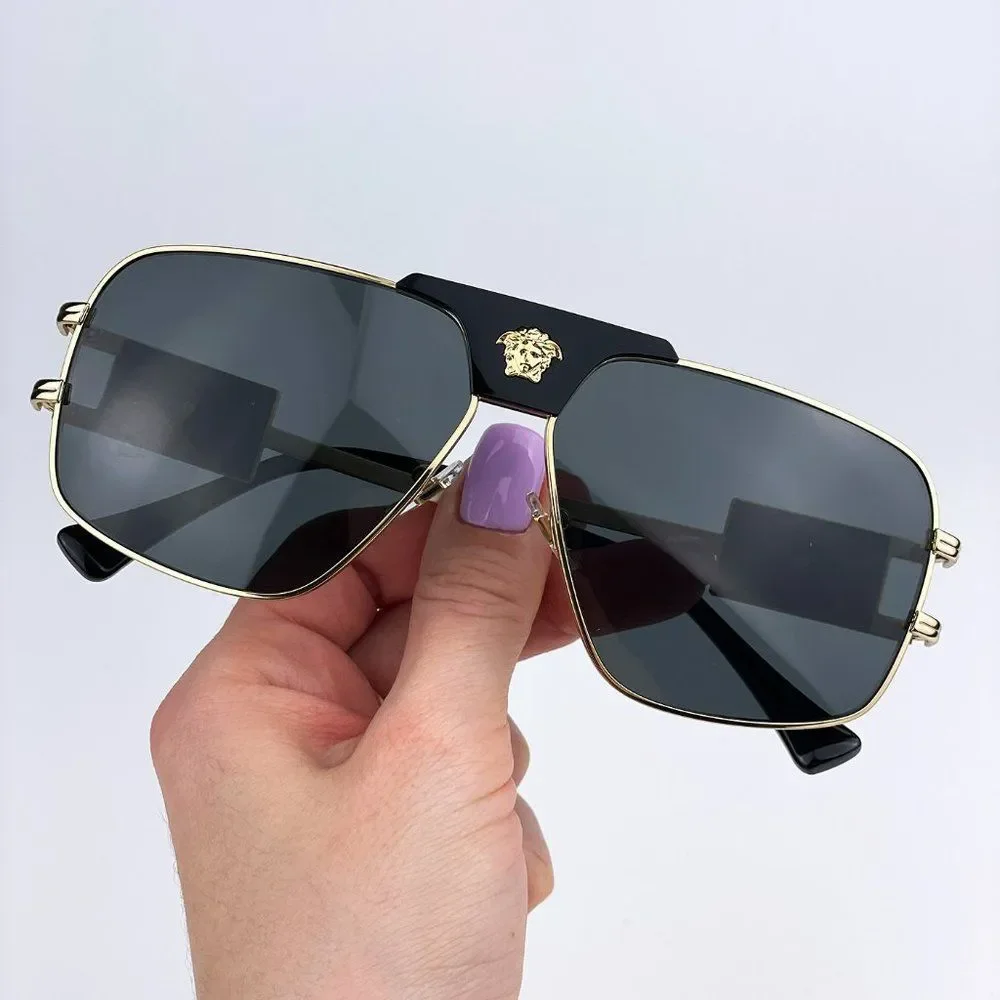 Versace VE2251 100287 Sunglasses Gold Dark Grey Metal Pilot Unisex